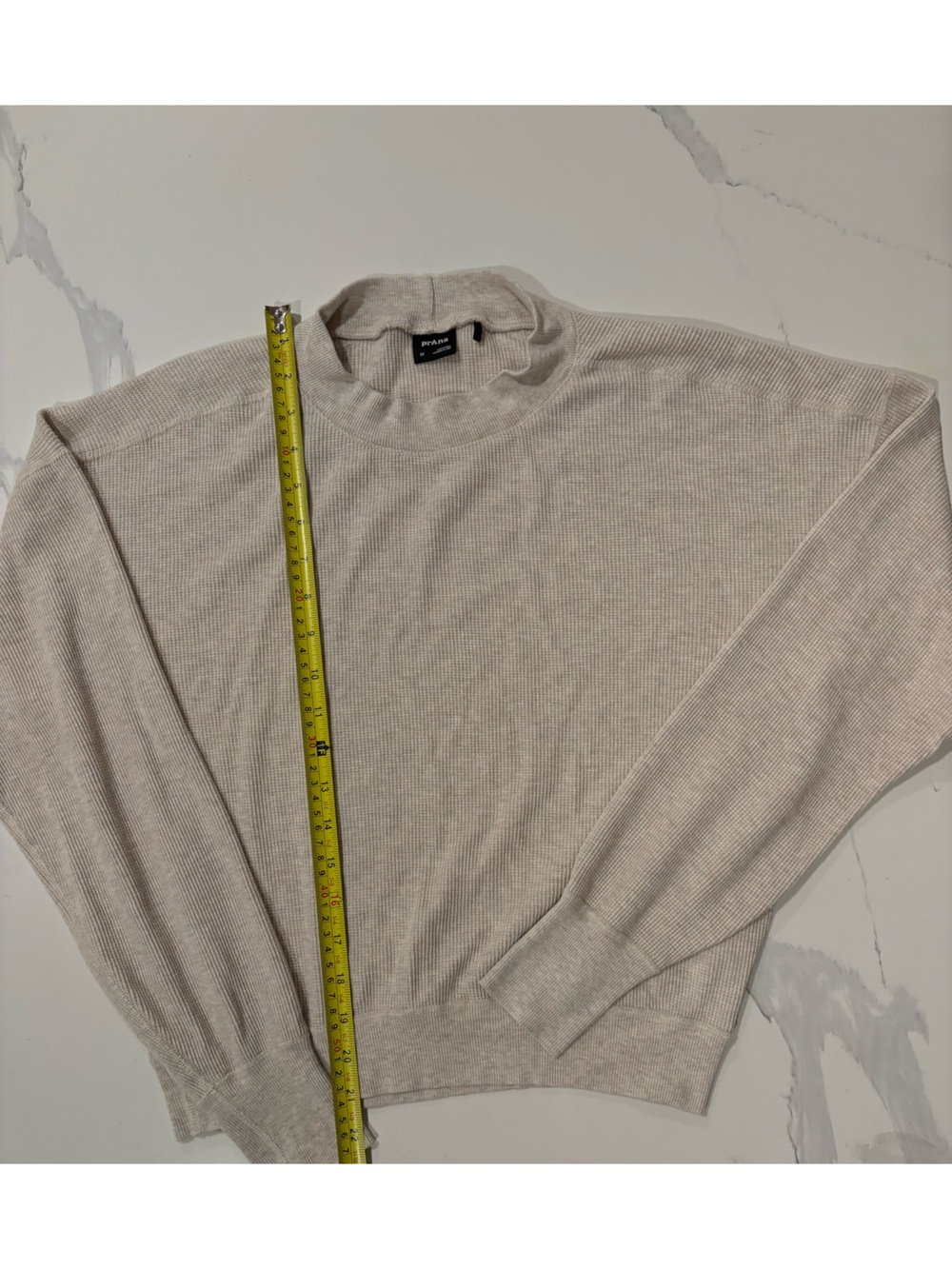 prAna Oatmeal Waffle Knit Mock Neck Long Sleeve Pullover Medium NEVER WORN